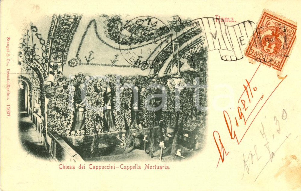 Cartolina originale da collezione 1902 ROMA Chiesa dei CAPPUCCINI  Cappella mortuaria Cartolina postale FP VG 1