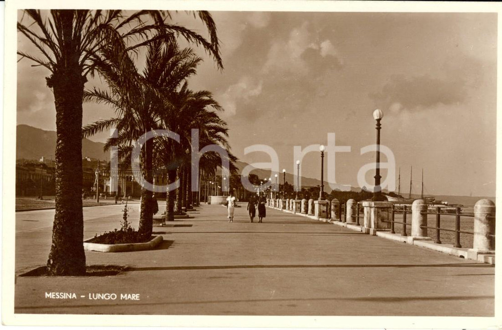 Cartolina originale da collezione 1940 ca MESSINA Palmizi sul lungomare Cartolina postale ANIMATA FP NV 1