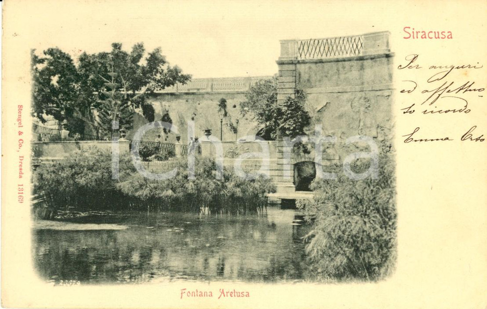 Cartolina originale da collezione 1902 SIRACUSA Veduta della Fonte ARETUSA sull Isola di ORTIGIA Cartolina FP VG 1
