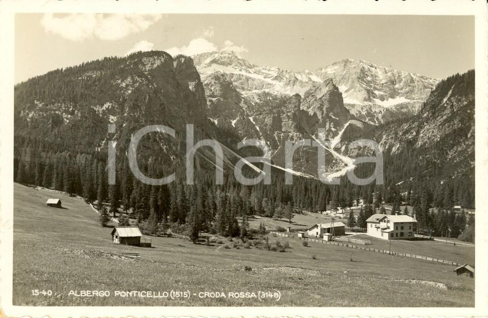 Cartolina originale da collezione 1936 BRAIES BZ Veduta Albergo PONTICELLO e CRODA ROSSA Cartolina FP VG 1