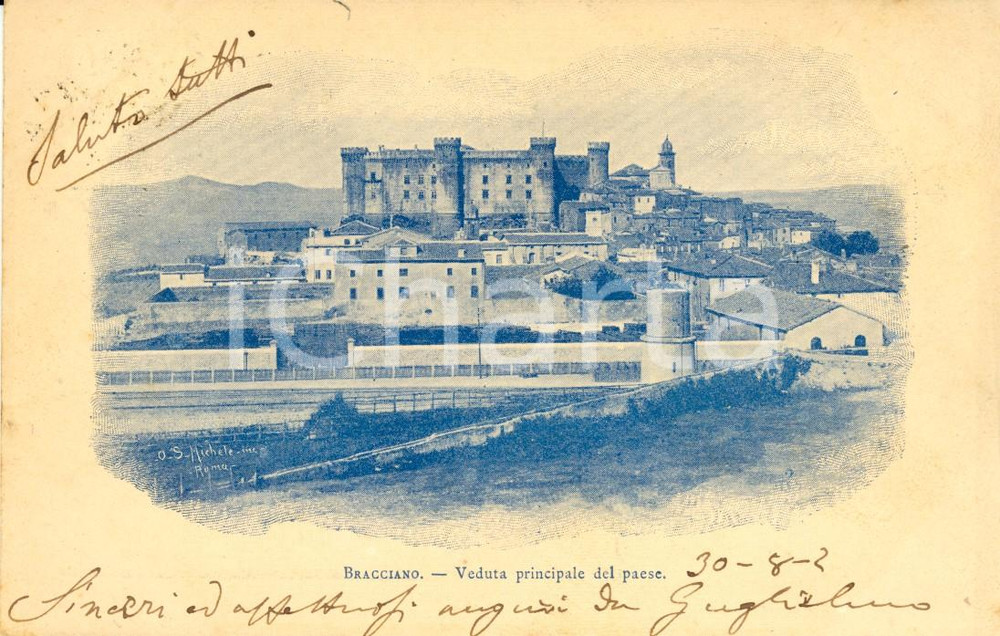 Cartolina originale da collezione 1902 BRACCIANO (ROMA) Veduta principale del paese con castello *Cartolina FP VG 1