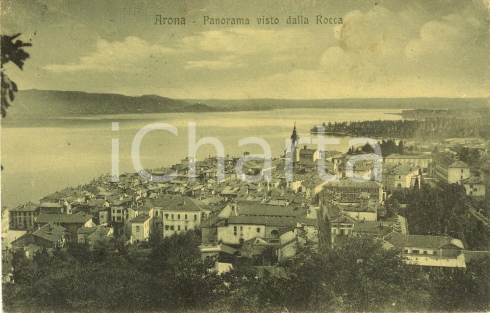 Cartolina originale da collezione 1919 ARONA NO Panorama paese e Lago MAGGIORE dalla ROCCA Cartolina FP VG 1