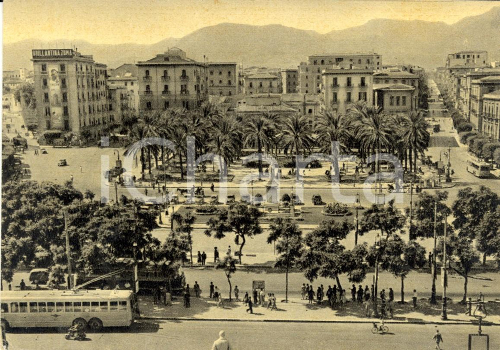 Cartolina originale da collezione 1963 PALERMO Filobus in Piazza CASTELNUOVO  Insegna Brillantina ZUMA Cartolina 1