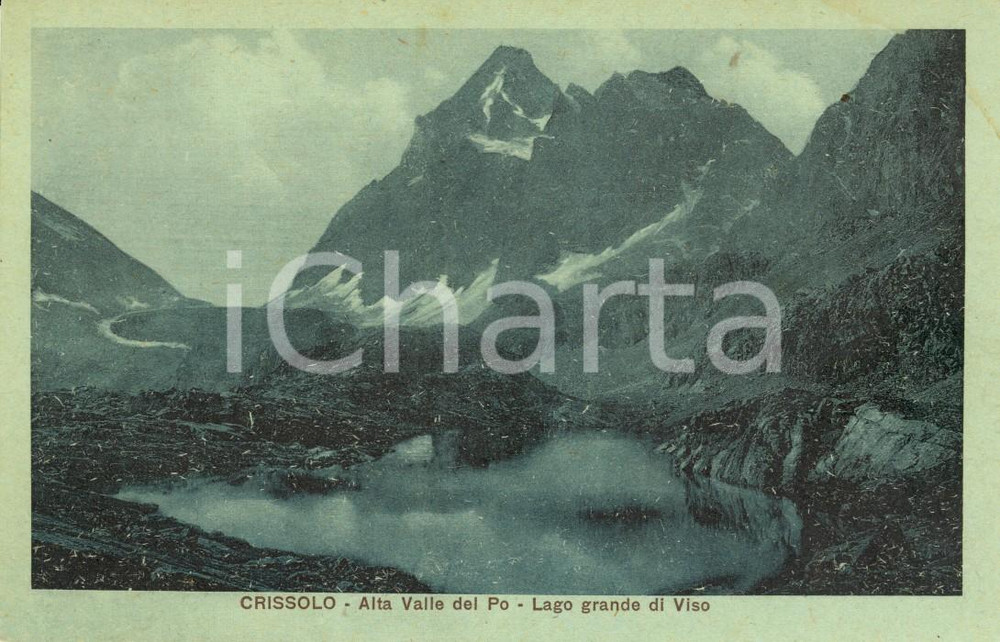 Cartolina originale da collezione 1930 ca CRISSOLO (CN) Panorama montano con lago grande di VISO *Cartolina FP NV 1