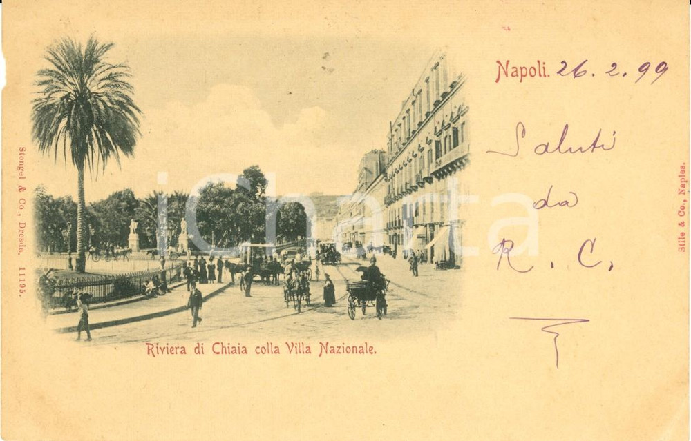 Cartolina originale da collezione 1899 NAPOLI Riviera di CHIAIA con Villa NAZIONALE *Cartolina ANIMATA FP VG 1