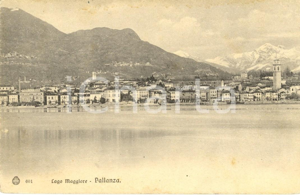 Cartolina originale da collezione 1912 VERBANIA PALLANZA Veduta Lago MAGGIORE con montagne innevate *Cartolina VG 1