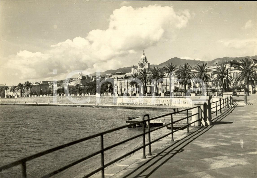 Cartolina originale da collezione 1950 MESSINA Panorama del lungomare con palmizi e del molo *Cartolina FG VG 1