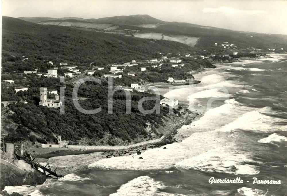 Cartolina originale da collezione 1964 LIVORNO QUERCIANELLA Panorama con castello e mareggiata *Cartolina FG VG 1