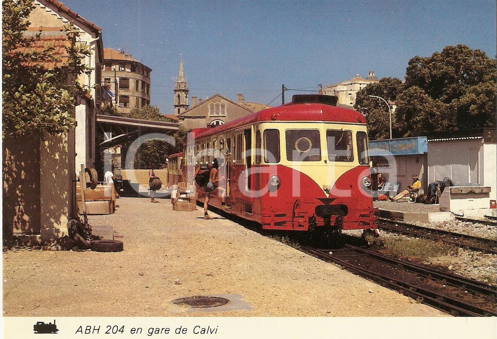 Cartolina originale da collezione 1977 CALVI (CORSICA) Autorail RENAULT ABH 204 in stazione *Cartolina ANIMATA FG 1