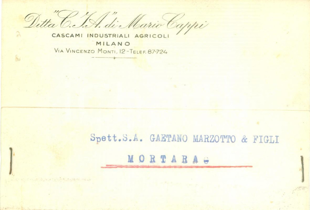 Cartolina originale da collezione 1949 MILANO Cascami Industriali Agricoli Mario CAPPI Cartolina commerciale FG VG 1