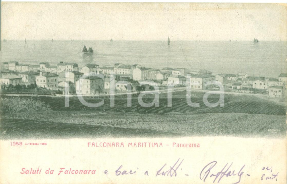 Cartolina originale da collezione 1904 FALCONARA MARITTIMA AN Panorama della cittÃ  e del mare Cartolina FP VG 1