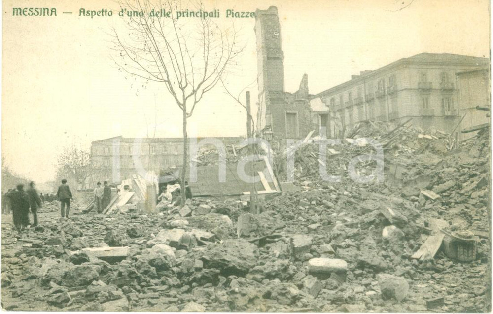 Cartolina originale da collezione 1920 ca MESSINA TERREMOTO Una piazza distrutta Cartolina postale FP NV 1
