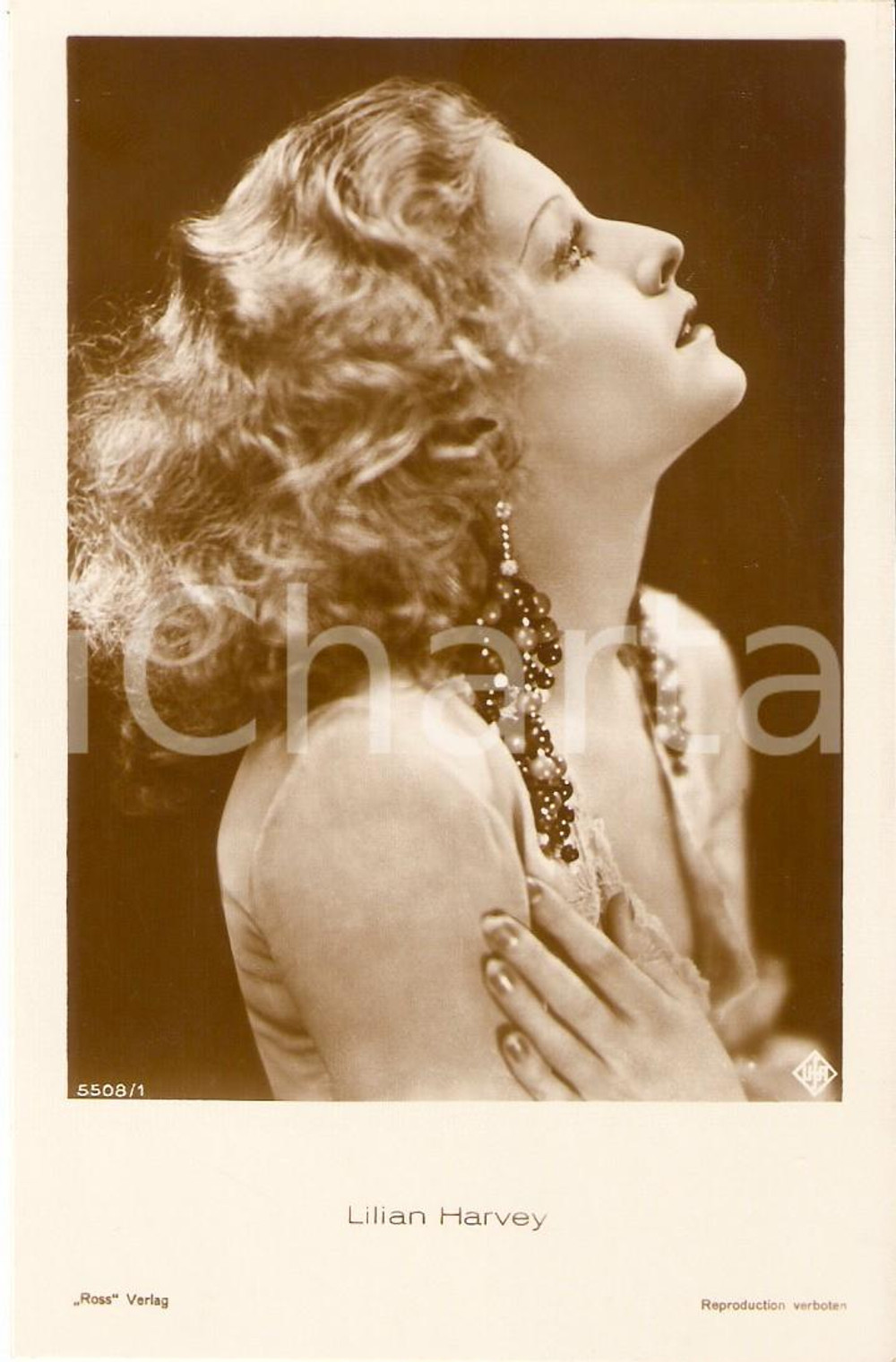 Cartolina originale da collezione 1930 ca CINEMA Attrice Lilian HARVEY Ritratto con orecchini *Cartolina FP NV 1