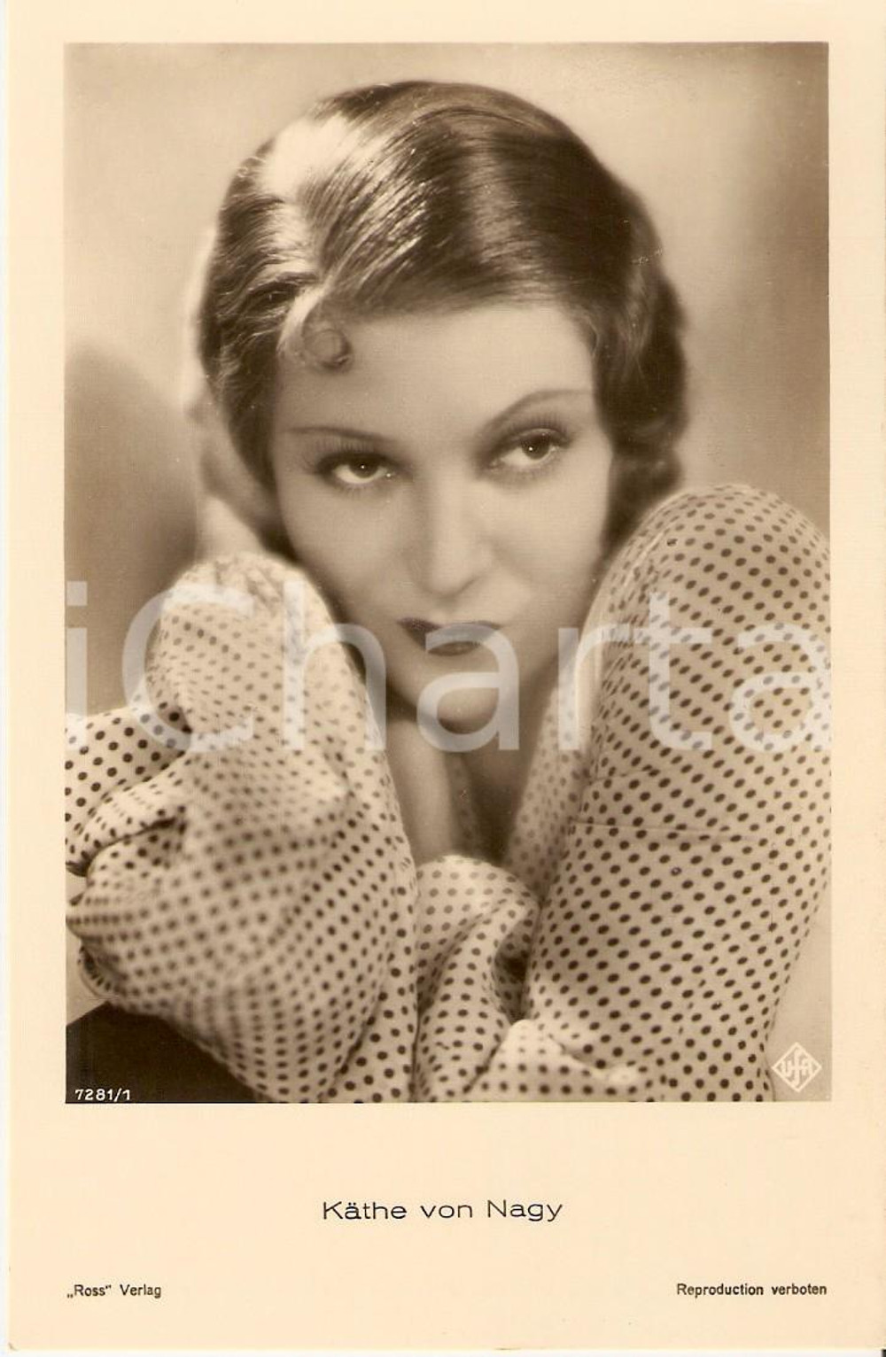 Cartolina originale da collezione 1935 ca CINEMA KÃ¤the VON NAGY Portrait with polka dot blouse *Cartolina FP NV 1