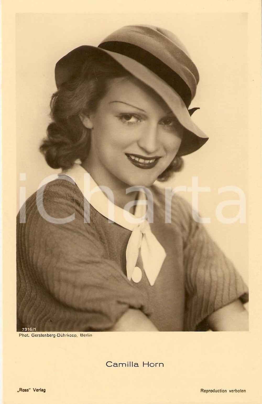 Cartolina originale da collezione 1930 ca CINEMA Actress Camilla HORN Portrait with hat *Cartolina FP NV 1