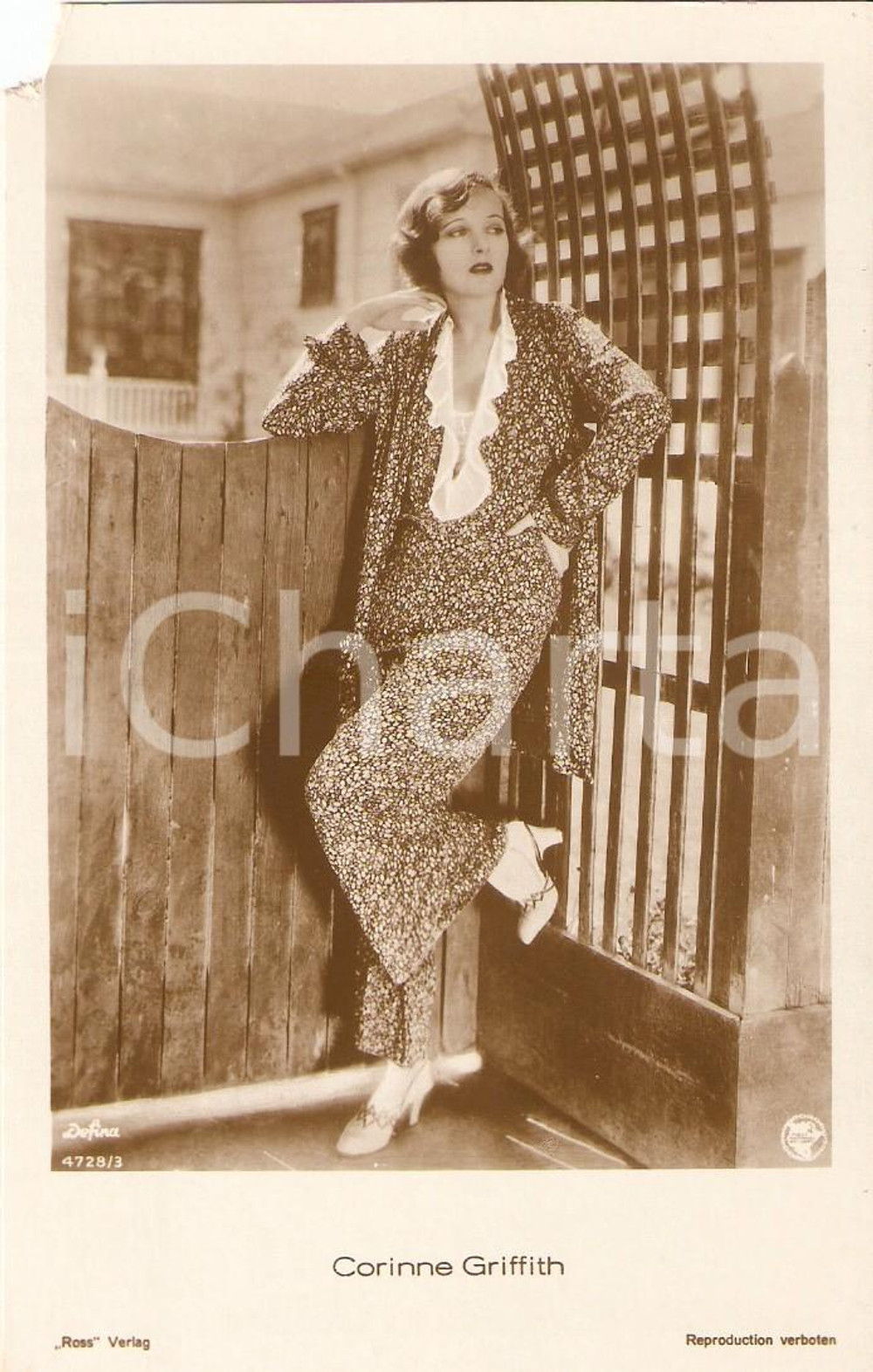 Cartolina originale da collezione 1930 ca CINEMA Actress Corinne GRIFFITH Portrait *Cartolina DANNEGGIATA FP NV 1