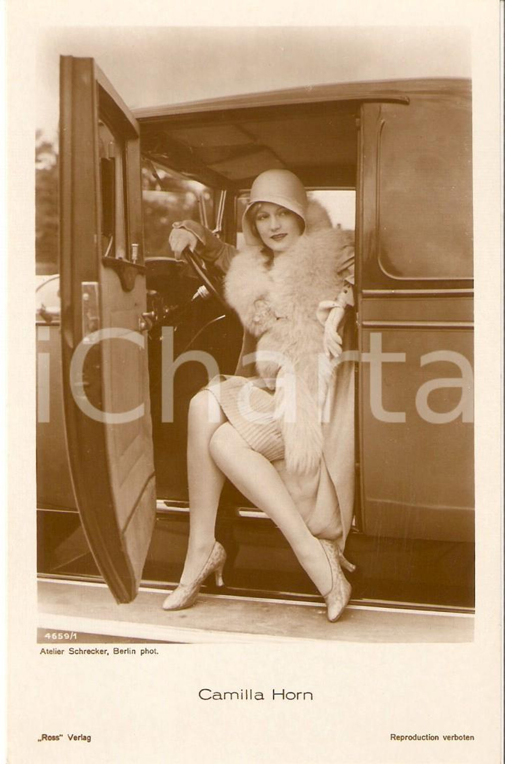 Cartolina originale da collezione 1930 ca CINEMA Attrice Camilla HORN a bordo di un automobile *Cartolina FP NV 1