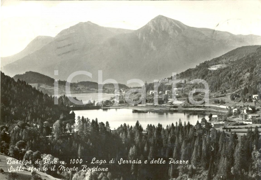 Cartolina originale da collezione 1965 BASELGA DI PINE' (TN) Lago di SERRAIA e delle PIAZZE e il Monte BONDONE *FG 1