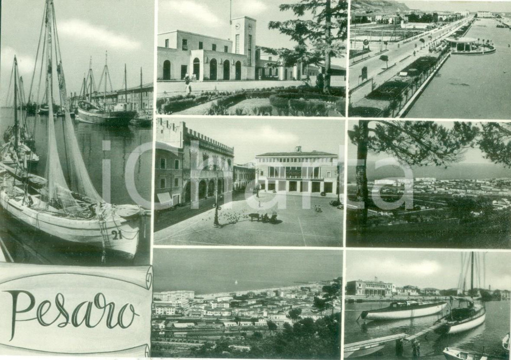 Cartolina originale da collezione 1960 ca PESARO Vedutine barca a vela porto Cartolina FG NV 1