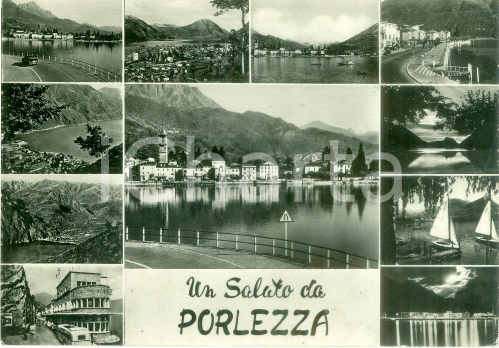 Cartolina originale da collezione 1967 PORLEZZA (CO) Vedutine lago e barche a vela *Cartolina FG VG 1