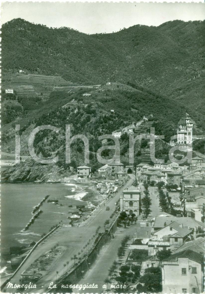 Cartolina originale da collezione 1955 MONEGLIA (GE) Veduta della passeggiata a mare *Cartolina FG VG 1
