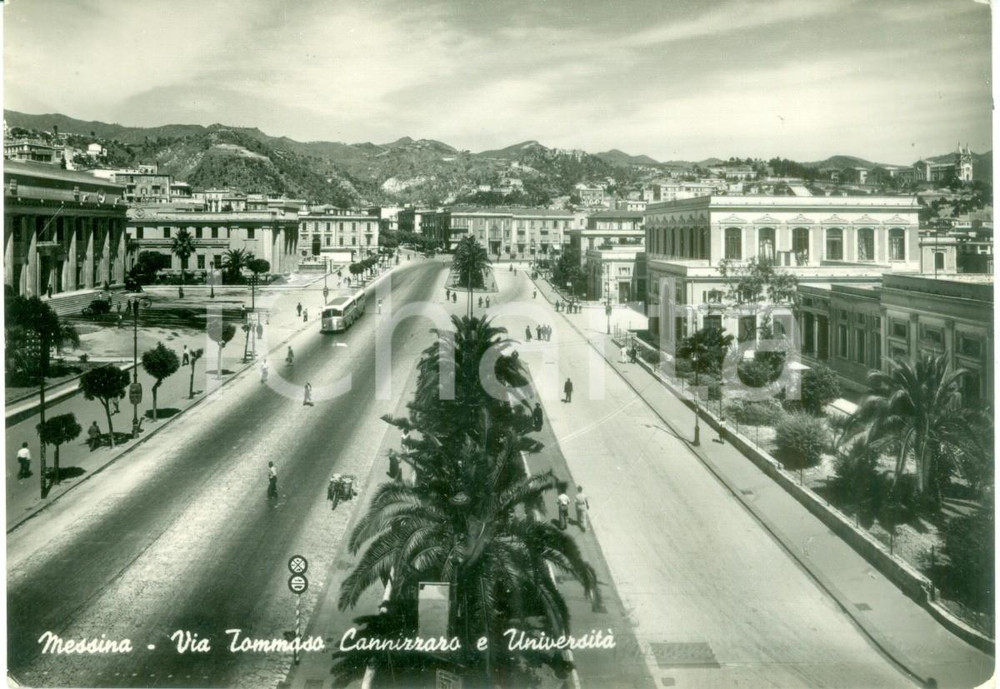 Cartolina originale da collezione 1952 MESSINA Via Tommaso CANNIZZARO e UniversitÃ  Cartolina FG VG 1
