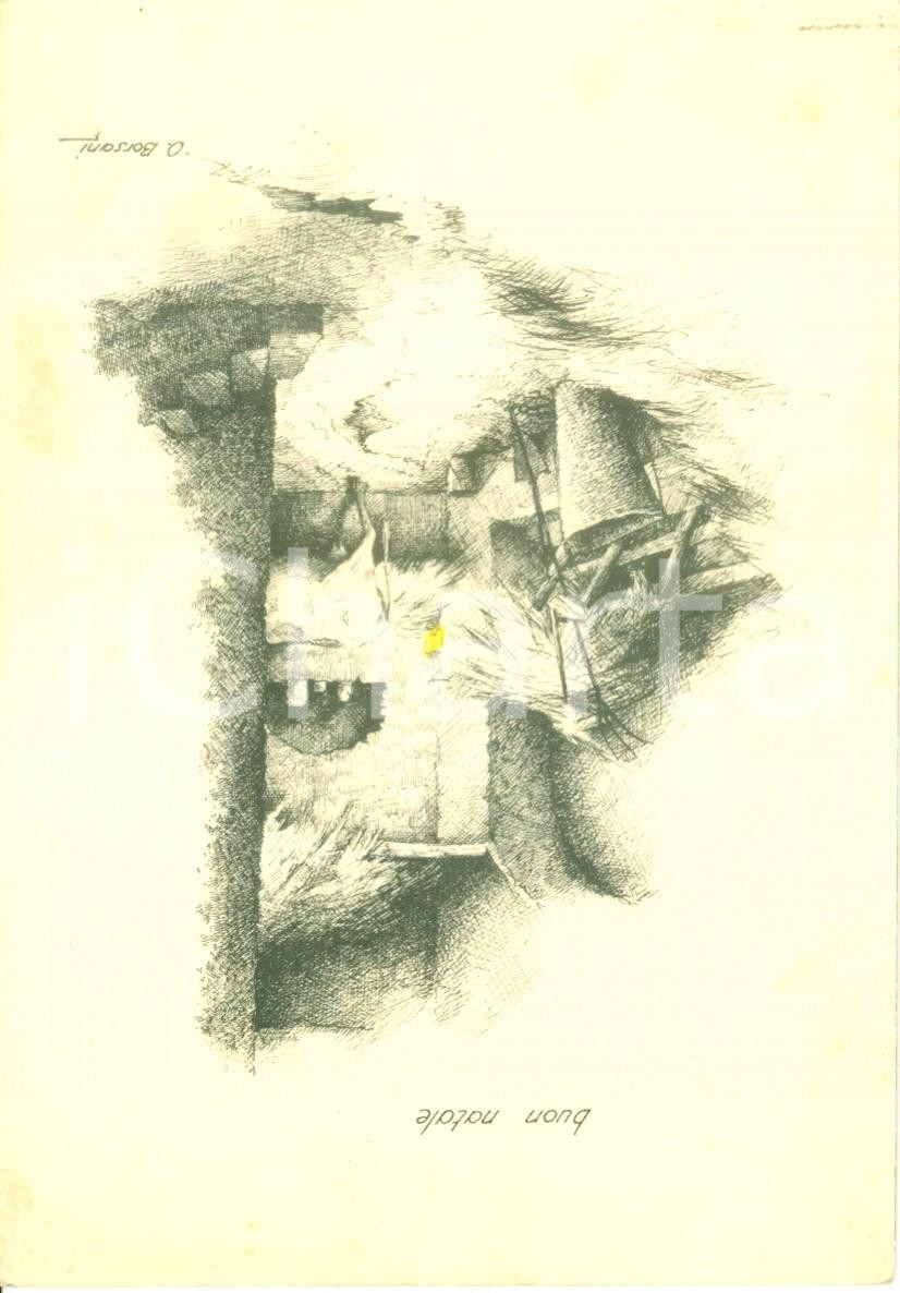 Cartolina originale da collezione 1935 ca Interno di una stalla Buon NATALE Illustrata BORSANI Cartolina FG NV 1