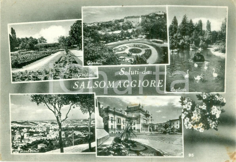 Cartolina originale da collezione 1960 SALSOMAGGIORE TERME (PR) Vedutine giardini laghetto *Cartolina FG VG 1