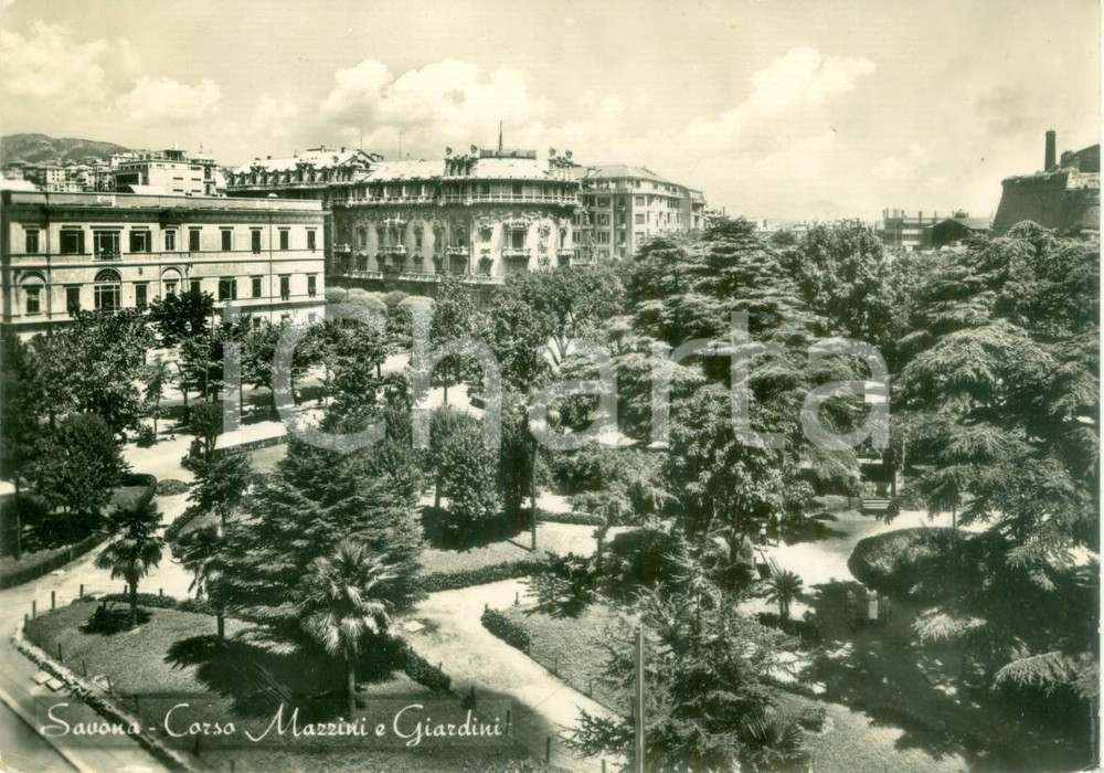 Cartolina originale da collezione 1955 ca SAVONA Veduta di Corso MAZZINI e giardini Cartolina FG VG 1