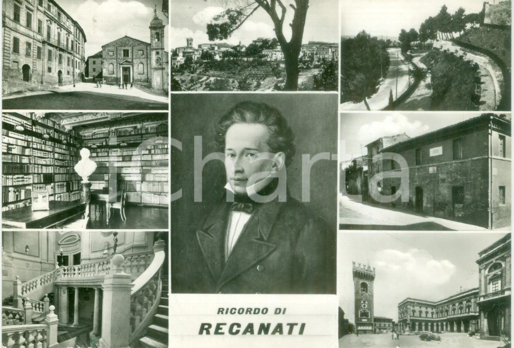Cartolina originale da collezione 1962 RECANATI (MC) Vedutine Palazzo LEOPARDI Colle dell'Infinito Cartolina FG VG 1