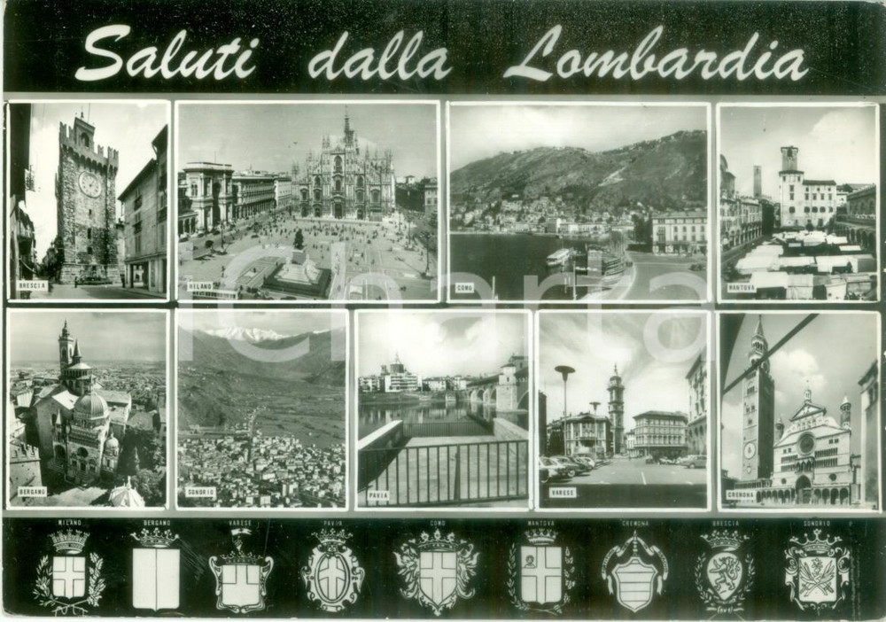 Cartolina originale da collezione 1950 ca LOMBARDIA Vedutine MILANO PAVIA VARESE SONDRIO Cartolina FG NV 1