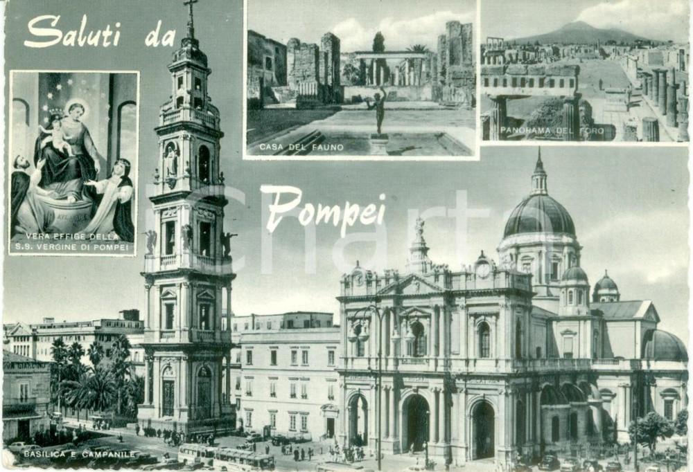 Cartolina originale da collezione 1960 ca POMPEI (NA) Vedutine Basilica Beata Vergine DEL ROSARIO *Cartolina FG VG 1