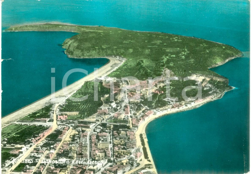 Cartolina originale da collezione 1960 ca MILAZZO (ME) Panorama dall'aereo *Cartolina DANNEGGIATA FG VG 1