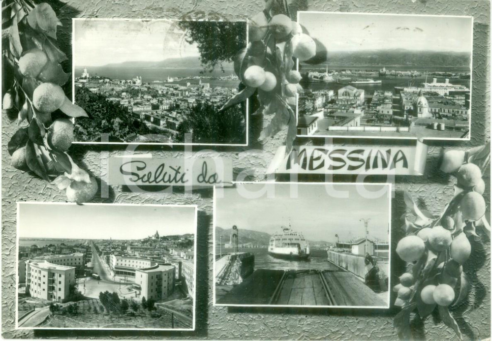 Cartolina originale da collezione 1958 MESSINA Vedutine Piazza GARIBALDI traghetto *Cartolina FG VG 1