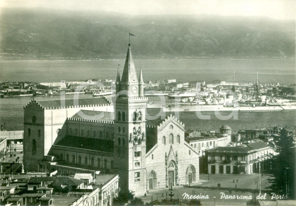 Cartolina originale da collezione 1955 ca MESSINA Panorama dal porto e Chiesa Cartolina FG NV 1