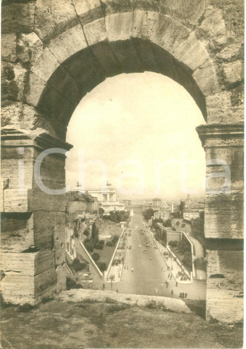Cartolina originale da collezione 1950 ROMA Via dei Fori Imperiali dal COLOSSEO Cartolina FG VG 1