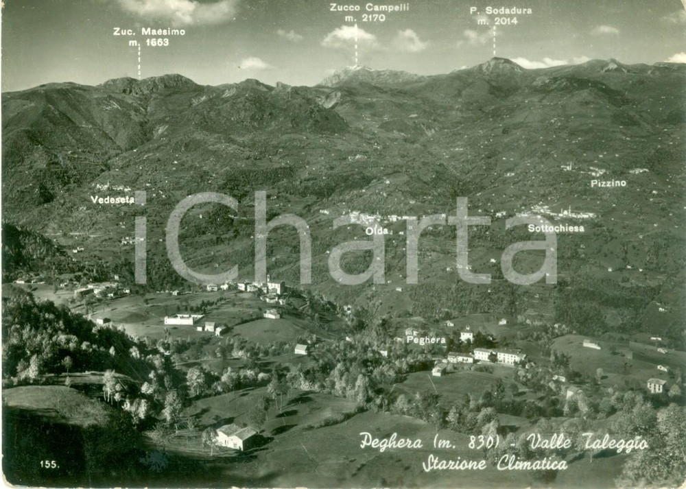 Cartolina originale da collezione 1956 TALEGGIO BG Stazione climatica a PEGHERA Cartolina FG VG 1