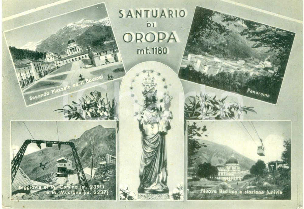Cartolina originale da collezione 1958 OROPA BI Vedutine del Santuario e panorama Cartolina FG VG 1