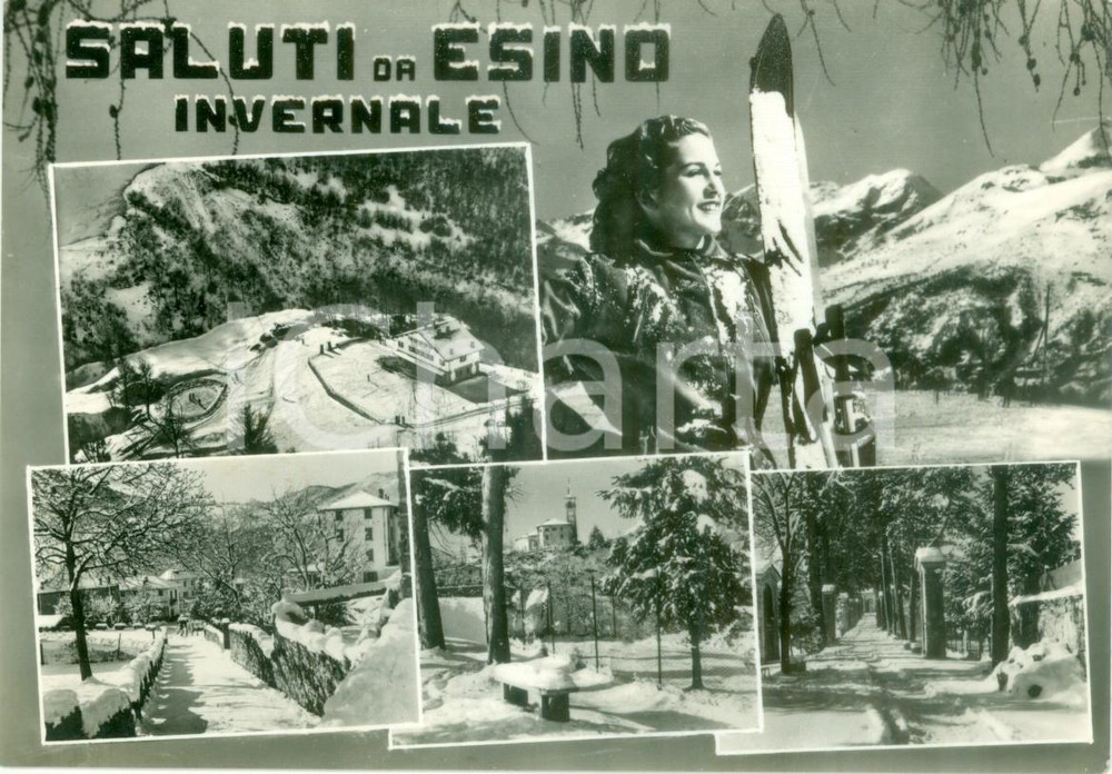 Cartolina originale da collezione 1962 ESINO LARIO (LC) Saluti dal le piste da sci Vedutine Cartolina FG VG 1