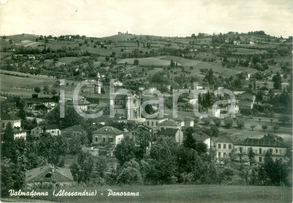 Cartolina originale da collezione 1957 VALMADONNA (AL) Panorama del paese e della valle *Cartolina FG VG 1