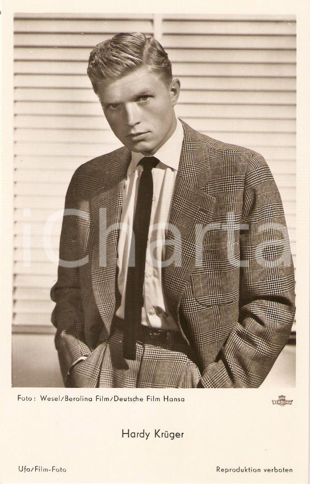 Cartolina originale da collezione 1957 BANKTRESOR 713 Portrait Hardy KRUGER Movie BEROLINA FILMS *Cartolina FP NV 1