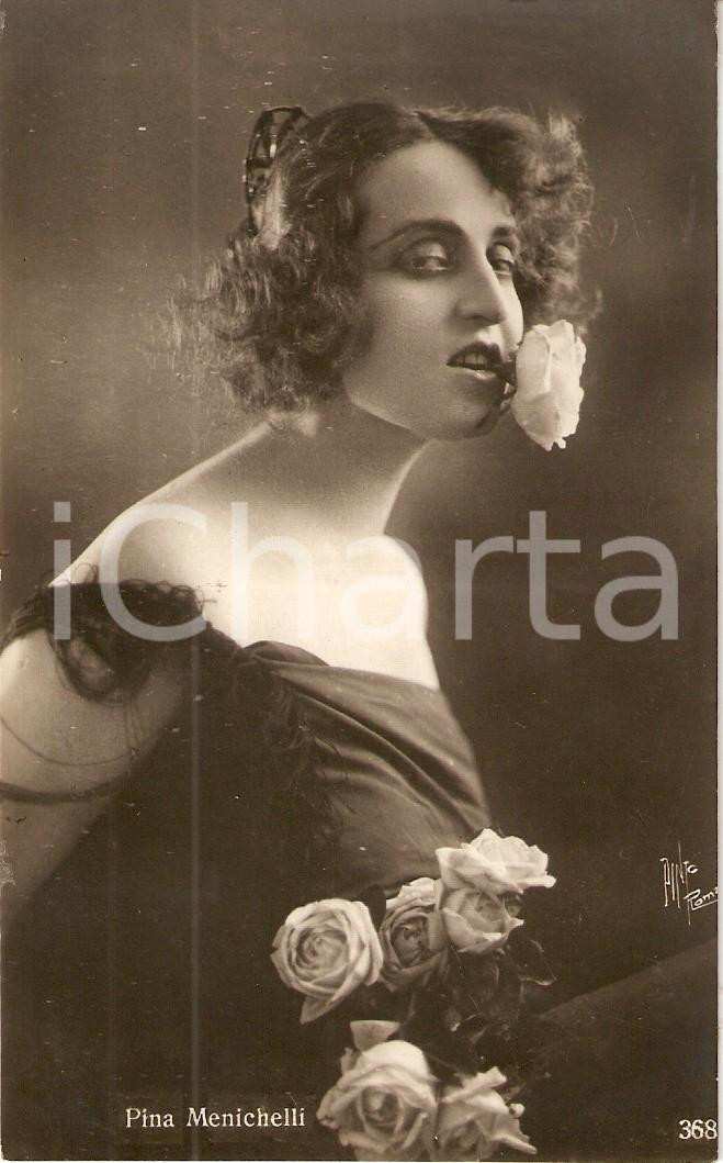 Cartolina originale da collezione 1920 ca CINEMA Attrice Pina MENICHELLI rosa tra i denti FLAMENCO Cartolina FP NV 1