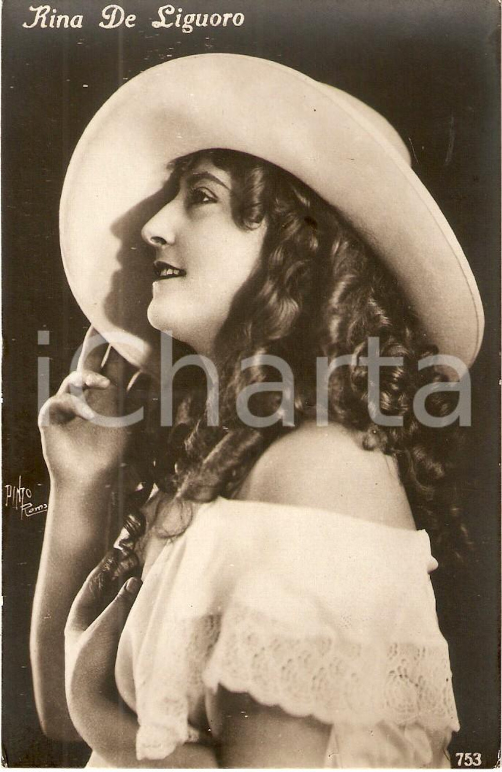 Cartolina originale da collezione 1925 ca CINEMA Attrice Rina DE LIGUORO Ritratto con cappello *Cartolina FP NV 1