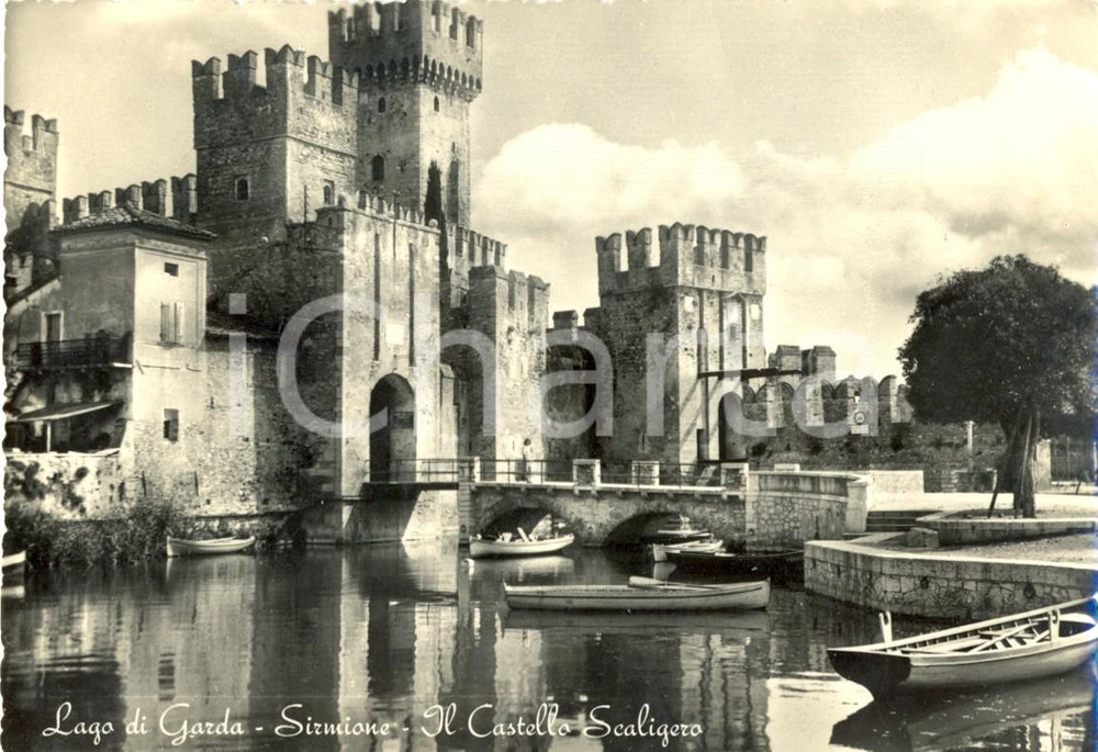 Cartolina originale da collezione 1957 SIRMIONE BS Lago di GARDA  CASTELLO SCALIGERO Cartolina animata FG VG 1