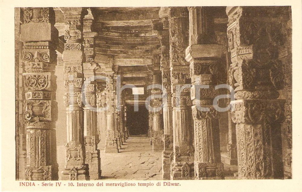 Cartolina originale da collezione 1935 ca MISSIONI ESTERE - MOUNT ABU (INDIA) Tempio di DILWAR Interno *Cartolina 1