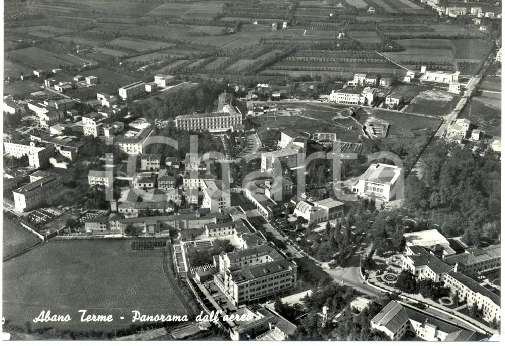 Cartolina originale da collezione 1961 ABANO TERME PD Veduta aerea del paese Cartolina ANIMATA FG VG 1