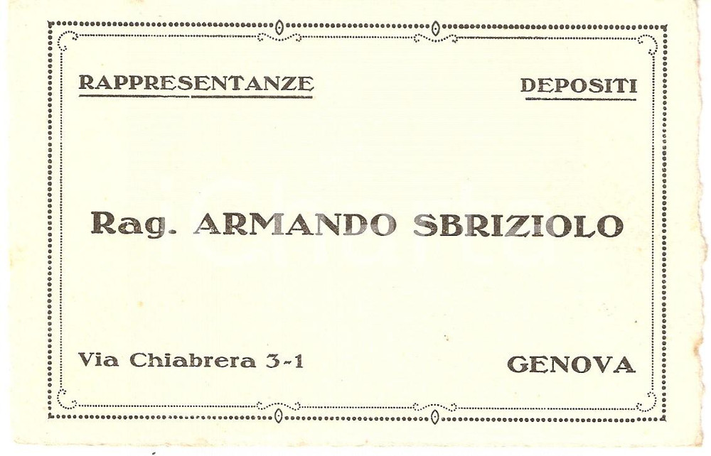 Cartolina originale da collezione 1940 ca GENOVA Ragioniere Armando SBRIZIOLO Cartoncino pubblicitario 1