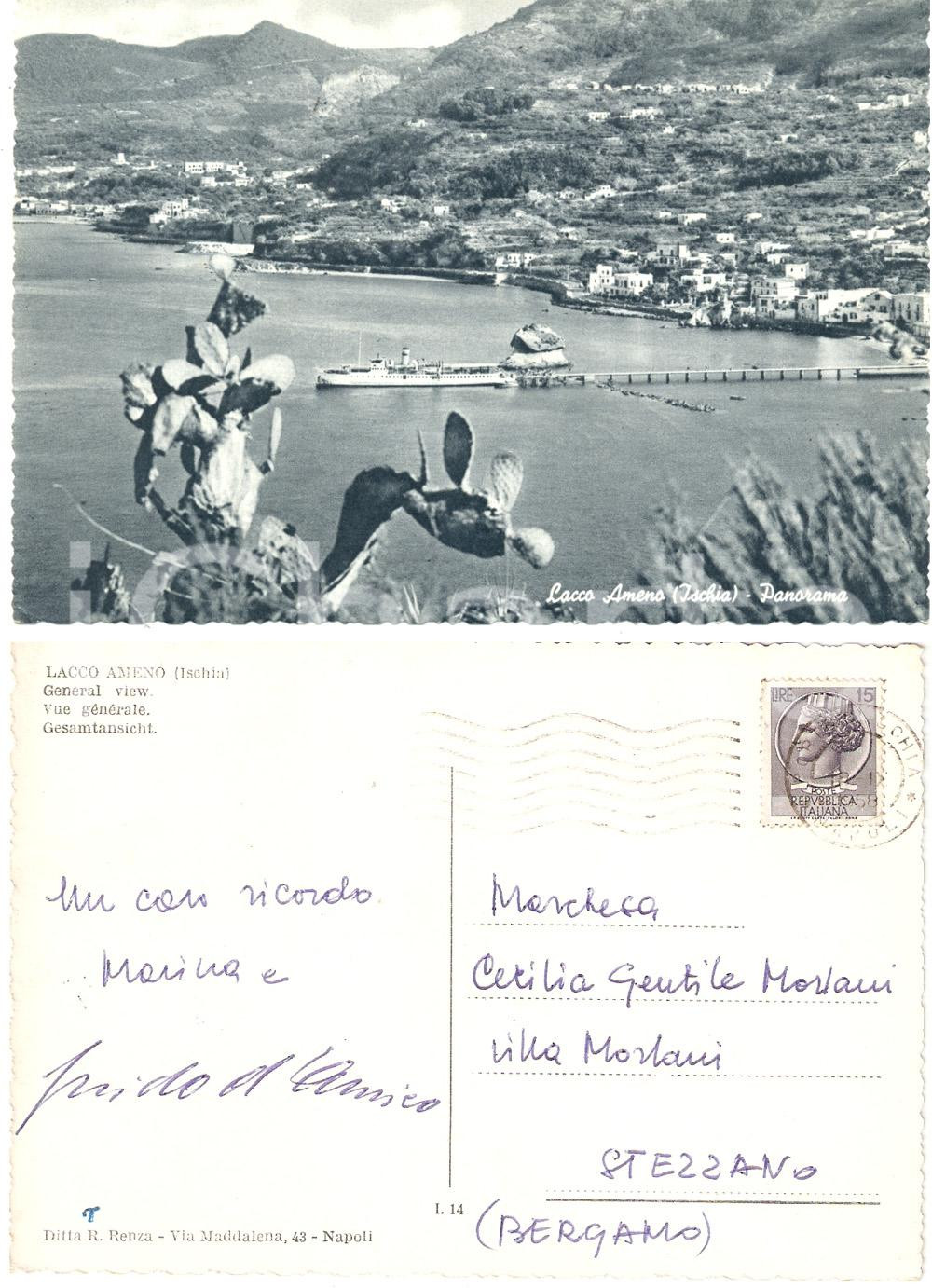 Cartolina originale da collezione 1958 LACCO AMENO (NA) Panorama Il grande Guido D'AMICO Cartolina AUTOGRAFA FG VG 1