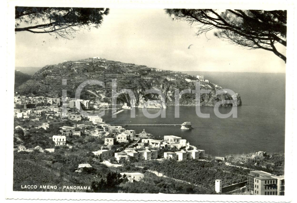 Cartolina originale da collezione 1960 ca LACCO AMENO NA Panoramica aerea del paese e golfo Cartolina FG VG 1
