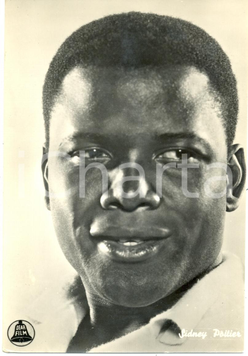 Cartolina originale da collezione 1965 ca CINEMA Sidney POITIER Ritratto fotografico Cartolina FG VG DEAR FILM 1